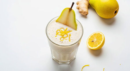Invigorating Pear Ginger Smoothie Lemon Zest Natural Immunity Booster Healthyの写真素材