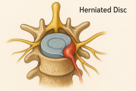 Human Spinal Cord with Herniated Disc Compression Medical Anatomy Illustration