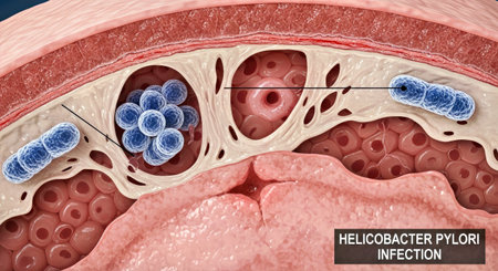 Detailed Stomach Anatomy Showing Helicobacter Pylori Bacterial Infection Pathogen