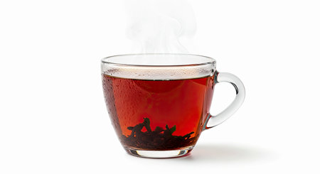 Hot Aromatic Tea Glass Cup Isolated White Background Wellness Beverage Comfortの写真素材