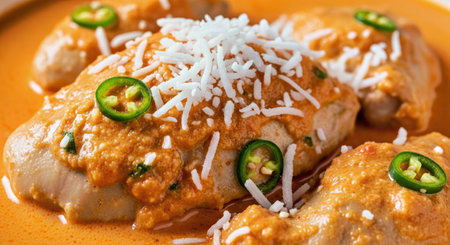 Brazilian Food Coconut Chicken Spicy Cream Sauce Close Up Traditional Cuisine