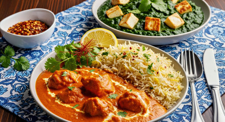 Authentic Butter Chicken Saag Paneer Indian Dinner Classic North Indian Meal
