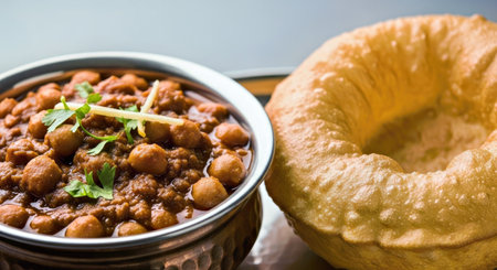 Chole Bhature North Indian Food Dish Chana Masala Bhatura Traditional Mealの写真素材