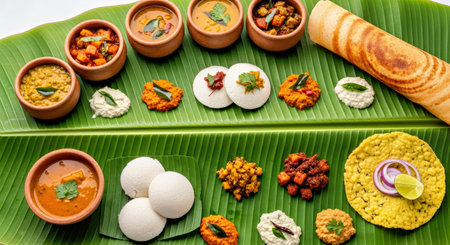 Traditional South Indian Cuisine Meals Served Banana Leaf Authentic Cultural Dining