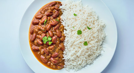 Hearty Rajma Chawal Red Kidney Bean Curry Served Traditional Indian Comfort Foodの写真素材