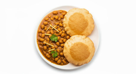 Authentic Chole Bhature Isolated White Background Popular Indian Punjabi Cuisine Meal