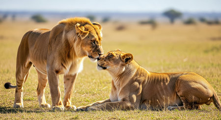 Romantic Lion and Lioness African Safari Love Story Wildlife Coupleの写真素材