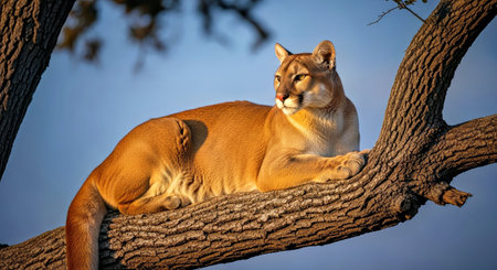 Majestic Cougar Animal Relaxing Tree Branch Wildlife Predator Natureの写真素材