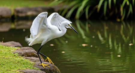 Australasian Egret Bird Taking Flight Action Shot Wildlife Photography Nature Sceneの写真素材