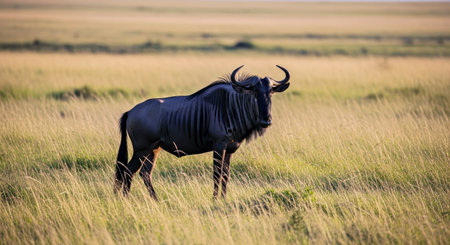 Black Wildebeest Connochaetes Gnou Open Grassland African Wildlife Safariの写真素材