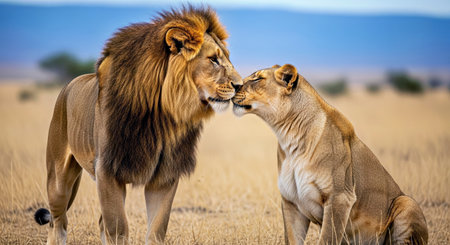 African Safari Lion and Lioness In Love Wildlife Animal Bond Natureの写真素材