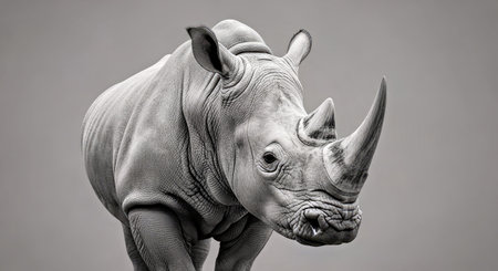 Powerful Rhino Portrait Grey Background Minimal Retouching Wildlife Artの写真素材