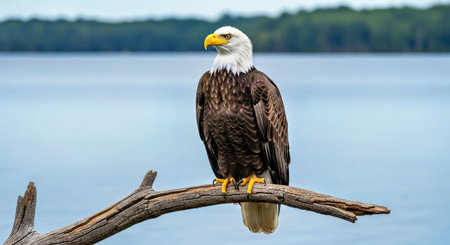 Striking American Bald Eagle Haliaeetus Leucocephalus Wild Bird Iconic Symbolの写真素材