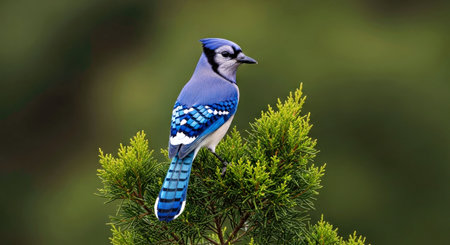 Bold Blue Jay Perched Distinctively on Branch North American Songbird Wildlifeの写真素材