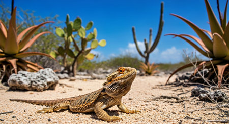 Bearded Dragon Lizard Bonaire Leeward Antilles Reptile Wildlifeの写真素材
