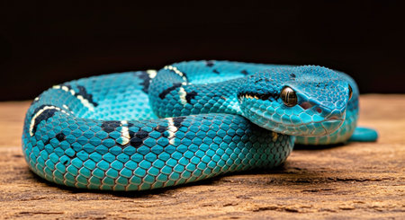 Dangerous Blue Pit Viper from Indonesia Vibrant Venomous Snake Wildlifeの写真素材