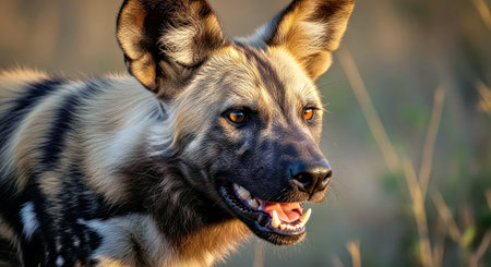 Closeup African Cape Hunting Dog Wild Canine Animal Wildlife Portraitの写真素材
