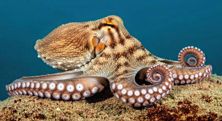 Detailed Octopus Resting On Rock Unique Textured Skin Suction Cups Tentacles Marineの写真素材