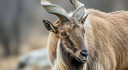 Close Up Portrait Markhor Capra Falconer Wild Goat Central Asia Wildlifeの写真素材