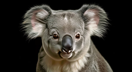 Close Up Portrait Koala Bear Against Black Background Australian Wildlife Animalの写真素材