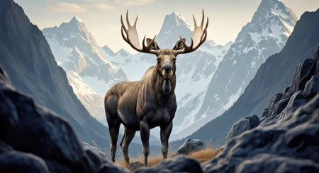 Closeup Majestic Moose In The Mountains North American Wildlife Animalの写真素材