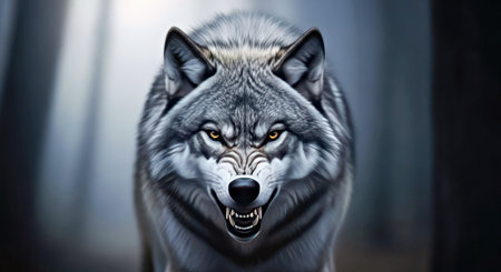 Intense Frightening Gray Wolf Portrait Wildlife Predator Staring Directlyの写真素材
