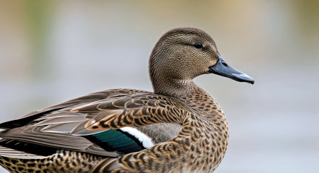 Male Gadwall Duck Close Up Portrait Mareca Strepera Aquatic Birdの写真素材