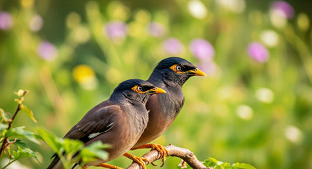Common Myna Bird Couple Indian Myna Acridotheres Tristis Wildlife Asianの写真素材