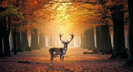 Graceful Fallow Deer In Autumn Forest Wildlife Nature Seasonal Sceneの写真素材
