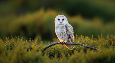Cute Fluffy White Owl Beautiful Backlight Early Morning Wildlife Photographyの写真素材