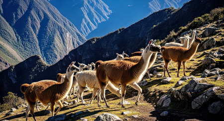 Graceful Llamas Alpacas Andes Mountains South American Wildlife