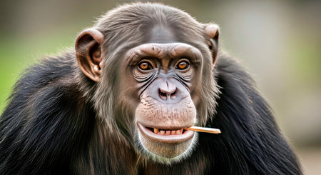 Healthy Chimpanzee Funny Expression Splinter Mouth Primate Wildlife