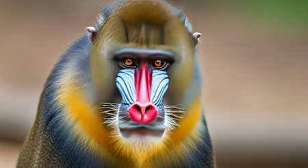 Vibrant Portrait of a Colorful Curious African Mandrill Primate Wildlifeの写真素材