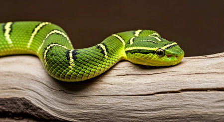Temple Pit Viper on Piece of Wood Snake Reptile Wildlife Danger