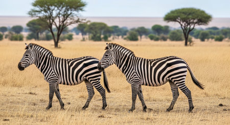 Two Plains Zebras Equus Burchelli Natural Habitat South Africa Wildlifeの写真素材