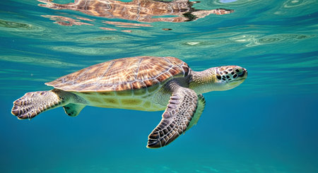 Swimming Colored Turtle Sea Vibrant Colored Fish Underwater Marine Lifeの写真素材