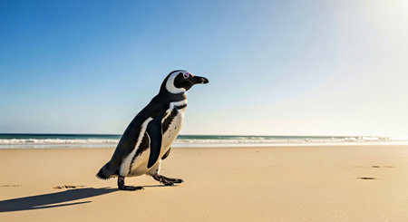 Black Footed Penguin Walking On Beach Coastal Wildlife Bird Marineの写真素材