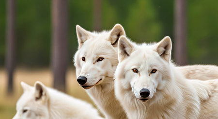 Close Up Majestic White Wolves Wildlife Reservation Portrait Winter Wilderness Habitatの写真素材