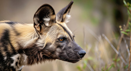 Closeup African Cape Hunting Dog Wild Painted Wolf Wildlife Portrait African Safari