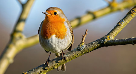 Close Up American Robin Bird Perched on Branch Vibrant Feathers Avian Portrait