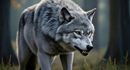 Grey wolf, Canis lupus, in the forest.