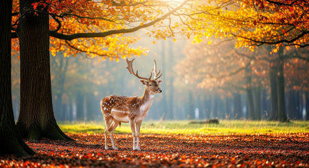 Graceful Fallow Deer Autumn Forest Woodland Seasonal Wildlife Nature Sceneの写真素材