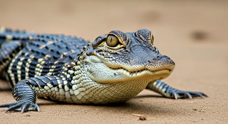 Closeup Young Alligator Reptile Juvenile Animal Detailed Portrait Wildlife Natureの写真素材