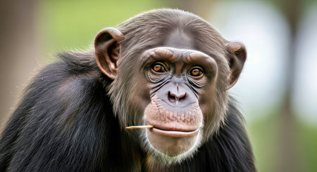 Healthy Chimpanzee Looking Amusing with a Splinter in its Mouth Wildlife Portrait