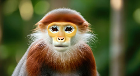 Red Shanked Douc Langurs Pygathrix Namaeus Detail Portrait Rare Endemic Monkeyの写真素材