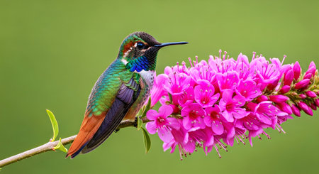 Rufous Tailed Hummingbird Perched Plant Vibrant Avian Wildlife Nature Beautyの写真素材