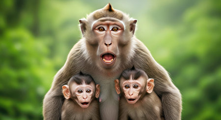 Monkey Family Shocking Expression to Camera Primate Wildlife Amusing Reactionの写真素材