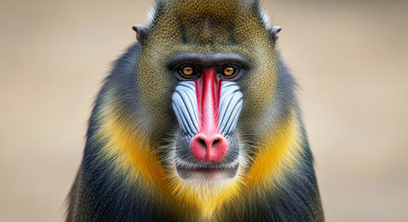 Portrait Colorful Curious African Mandrill Primate Wildlife Vibrant Uniqueの写真素材