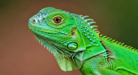 Small Green Iguana Closeup Reptile Vibrant Tropical Detailed Scaly Skinの写真素材