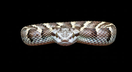 White Lipped Tree Viper Black Background Coiled Serpent Reptile Venomous